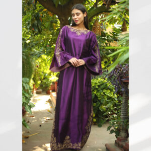 Pure Silk Jalabiya Hand Embroidered with Gold Wire Thread