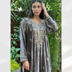 Pure Velvet Hand Embroidered with Silver Thread Muqaish (Naqda)