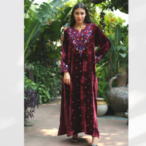 Pure Velvet Hand Embroidred Thread and Gold Wire Muqiash (Naqda)