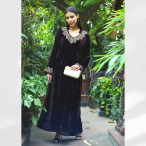 Pure Velvet Maroon Tunic Hand Embroidered with Zardozi