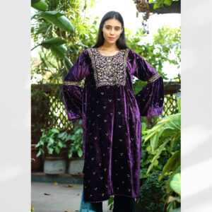 Pure Velvet Purple Tunic Hand Embroidered with Zardozi
